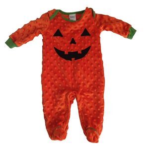 Baby Starters Pumpkin Costume Outfit One Piece Plush Footies Size 3 Month Silky